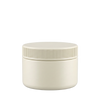Front view of cream-colored round supplement jar with screw-on lid on white background