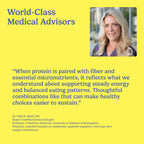Graphic titled World-Class Medical Advisors with quote by Dr. Holly R. Wyatt about protein and fiber supporting steady energy