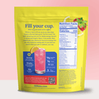 Back of HiNote Everyday Energy Strawberry Lemonade pouch showing Nutrition Facts: 110 cal, 20g protein, scoop instructions